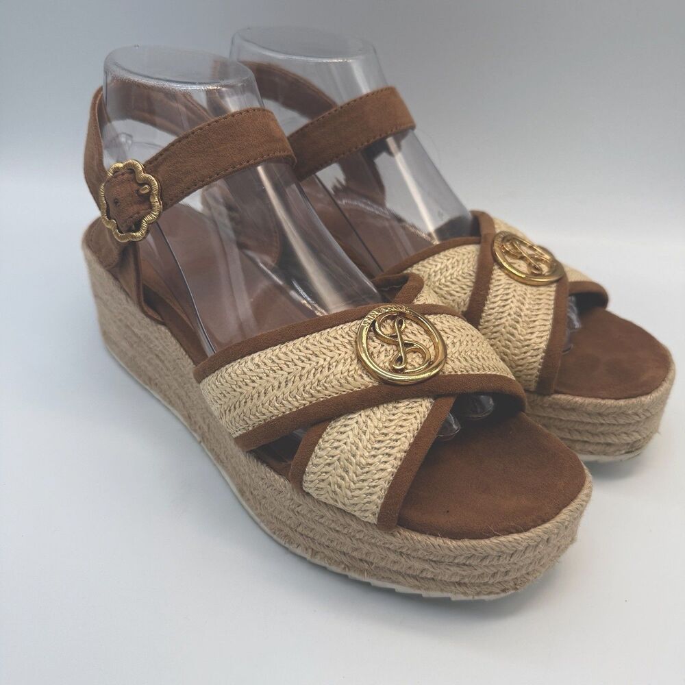 Sam & Libby Women's Corrinne Espadrille Wedge Sandals Size 9 Tan Cream Gold